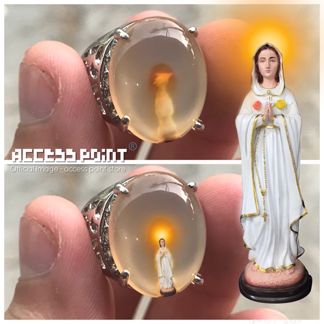 Cincin batu bergambar wujud bunda maria dan dewi kwan im