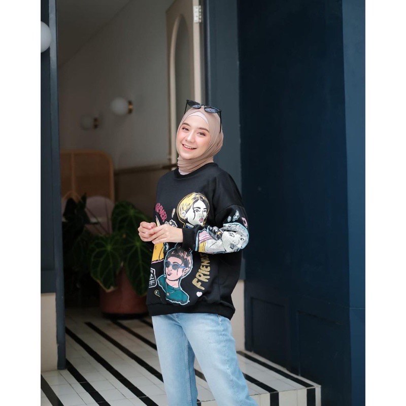 BEFAST - ZGW OOTD Sweater NADYAN / Sweater Forever Face (LD 98, P 60) / Sweater Casual Wanita / Atasan Lengan Panjang / Pakaian Kekinian Remaja Wanita / Sweater Bergambar / Fashion Remaja ABG Termurah