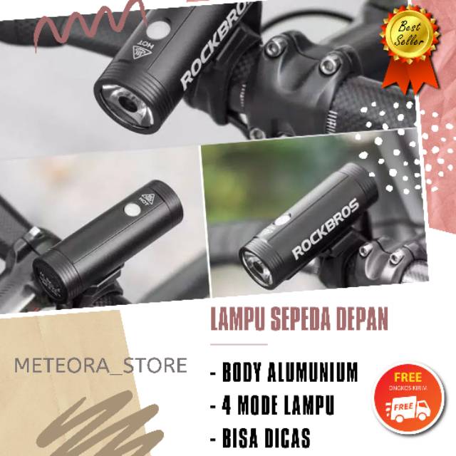 LAMPU DEPAN SEPEDA TAHAN AIR MERK ROCKBROSS SUPER TERANG BISA DICAS