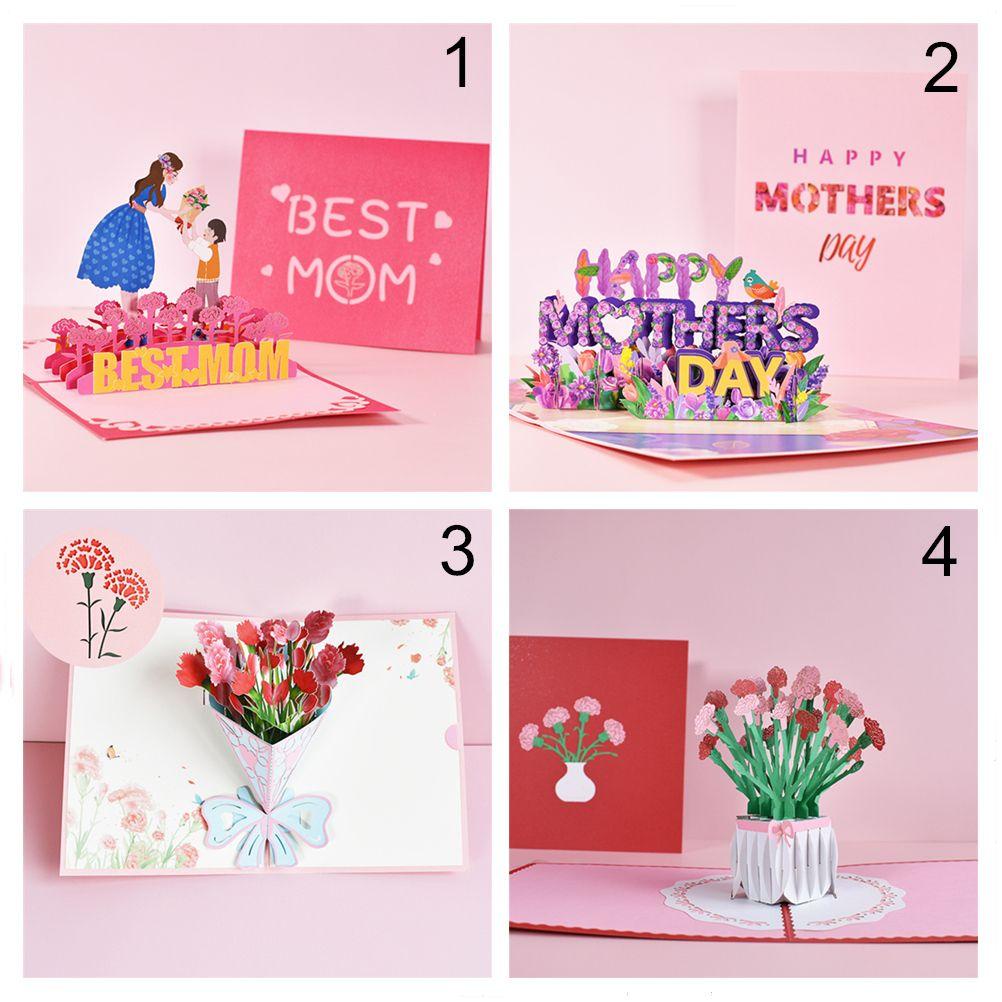 Kartu Hari Ibu TOP Ulang Tahun Pernikahan Buket Bunga Pop Up Mom Happy Mother's Day Invitation Card