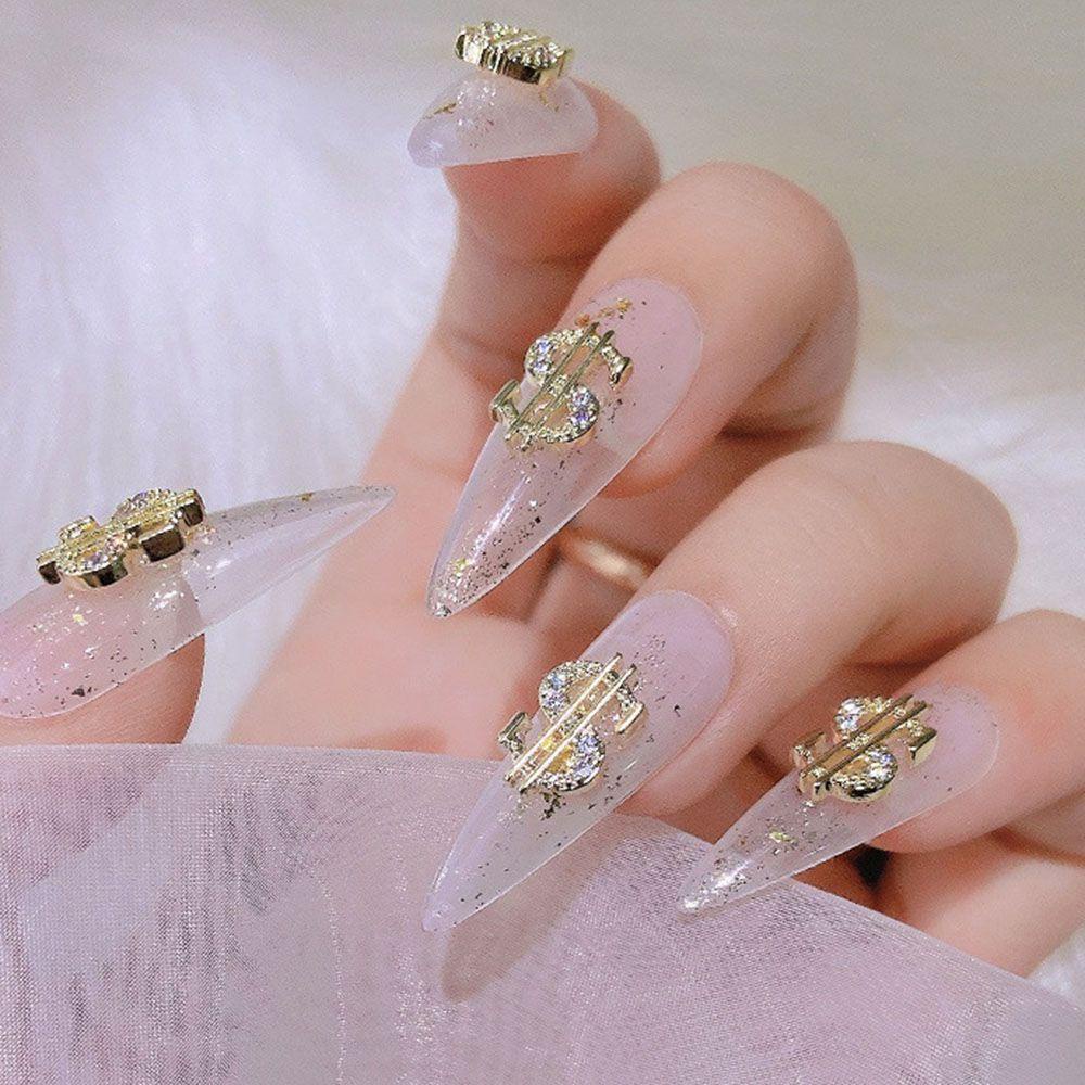 Mxbeauty Manik-Manik Bentuk Uang Dollar 3D Warna Silver / Gold Bahan Alloy Untuk Dekorasi Nail Art DIY