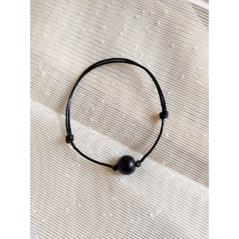 Gelang Batu Alam Hitam Tali waterproof / Satin 1,5mm