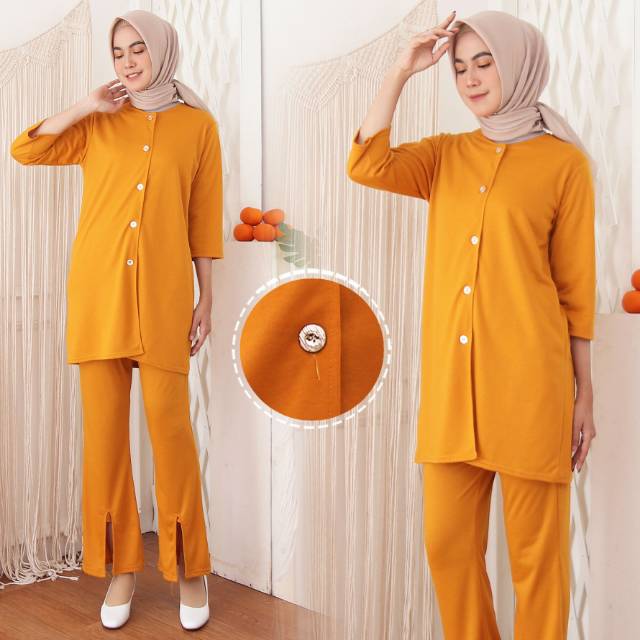Setelan Gamis Baju Atasan Celana Pinggang Karet SD