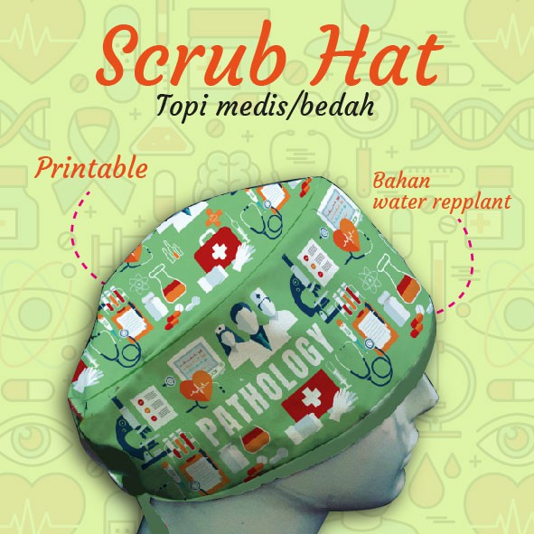 TOPI MEDI PATHOLOGY / Scrub Hat Motif Printing