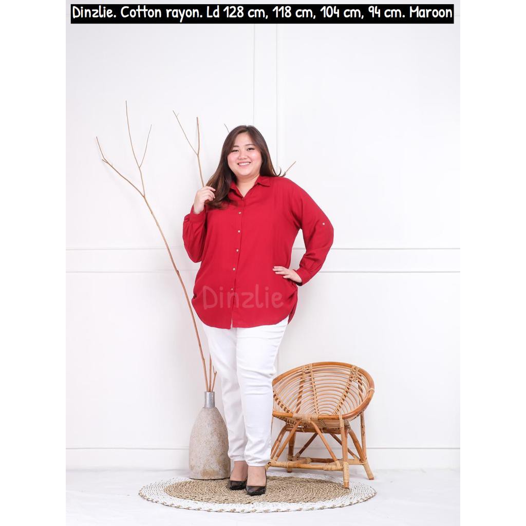 ATASAN KEMEJA BASIC POLOS WANITA JUMBO BIGSIZE KATUN RAYON XXXL XXL XL L M WARNA MERAH MAROON MARUN