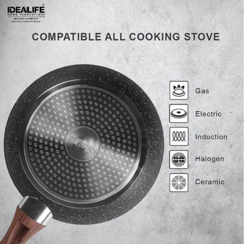 Idealife IL-28WK Wok Panci Masak Wajan Dengan Tutup Kaca 28cm Spatula Penggoreng Gorengan Penggorengan 28 cm wlshop wlshop1 Cook