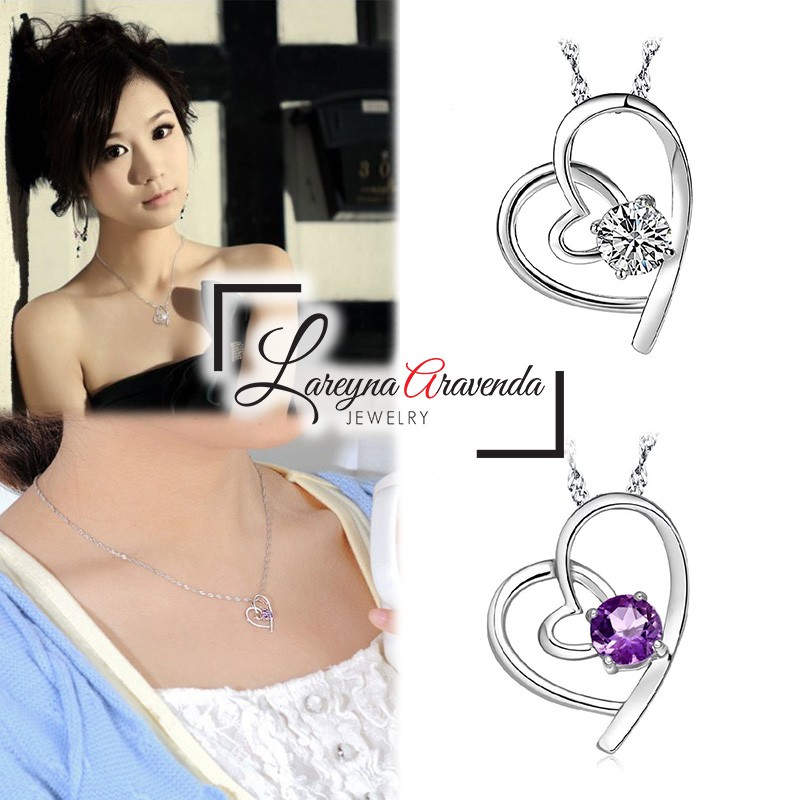 Kalung Liontin Titanium Anti Karat Non Alergi Kristal Crystal Motif Love