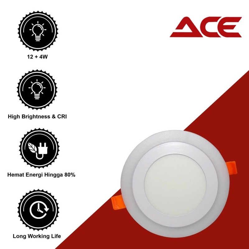 Downlight 2 Warna ACE Lampu led panel bulat / petak 2 Warna Downlight SNI 3+3w 6+3w 12+4w 18+6w