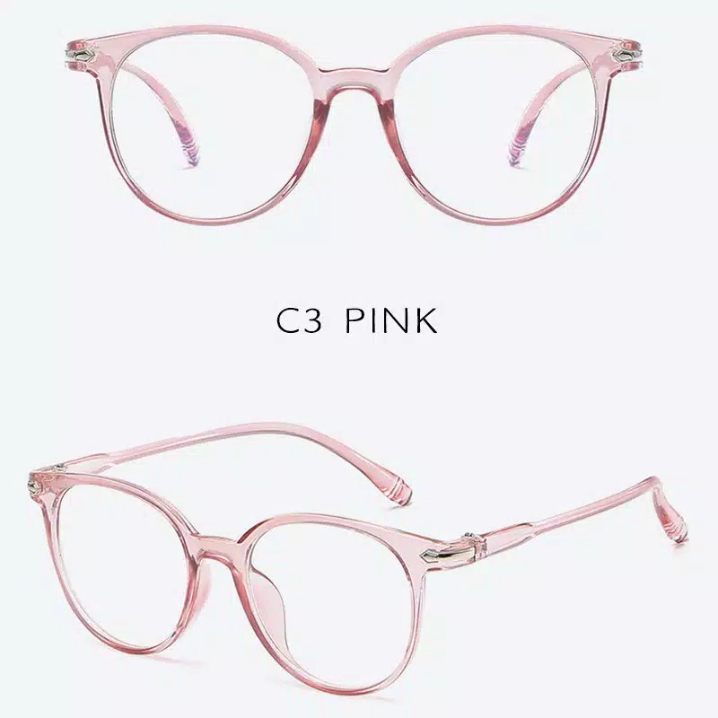 •OKEY BELI•KC099 KACAMATA ANTI RADIASI KACA MATA WanitaPria Frame Sunglasses Lensa Transparan IMPORT-PINK  SUSU