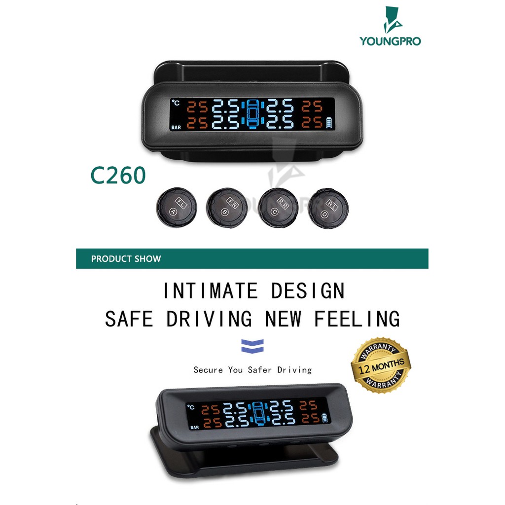 Youngpro C260 - Pengukur Tekanan Ban Real Time Sistem LCD Digital TPMS