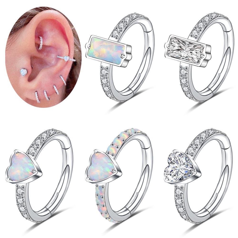 1pc Anting Tindik Hidung Bentuk Hati Bahan Stainless Steel Hias Opal Zircon