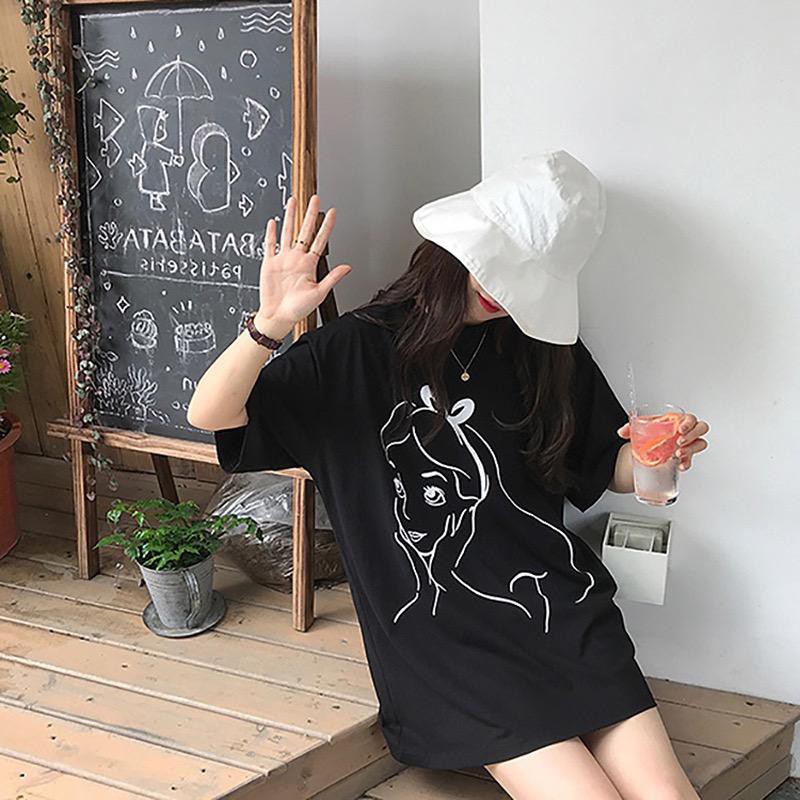 Oversize Tee Tshirt   Wanita Model Longgar Motif Belle Hitam