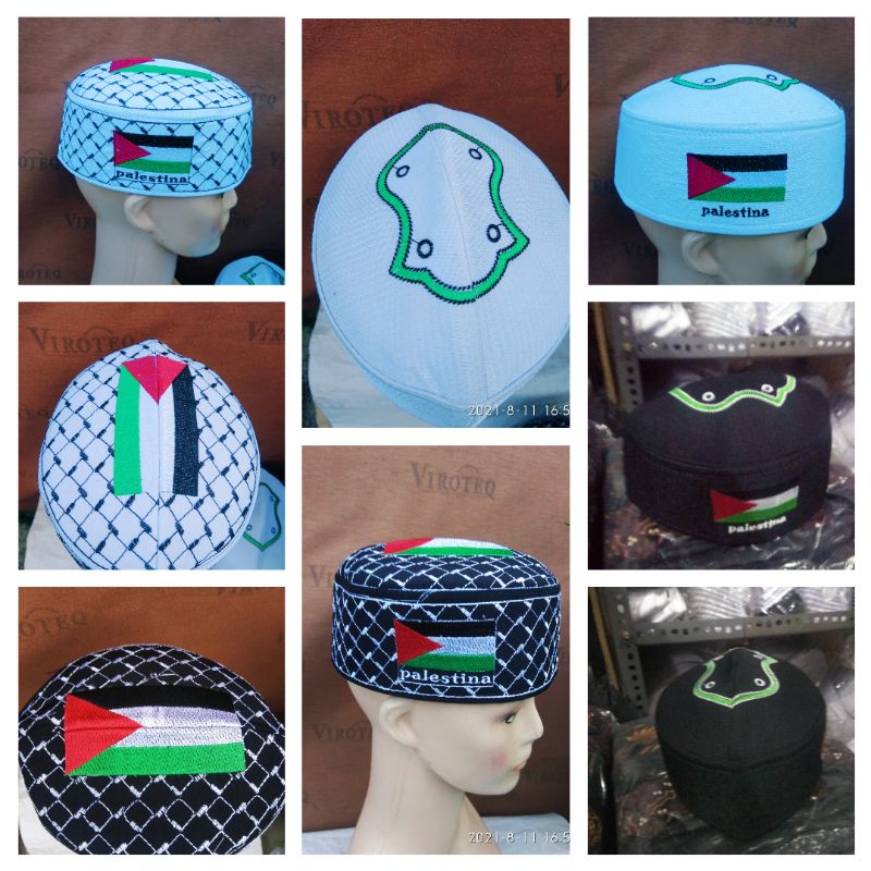 [real pict] Peci kopeah  palestine/kopeah bordir bendera palestine/kopeah Malaysia terompah&amp;palestine