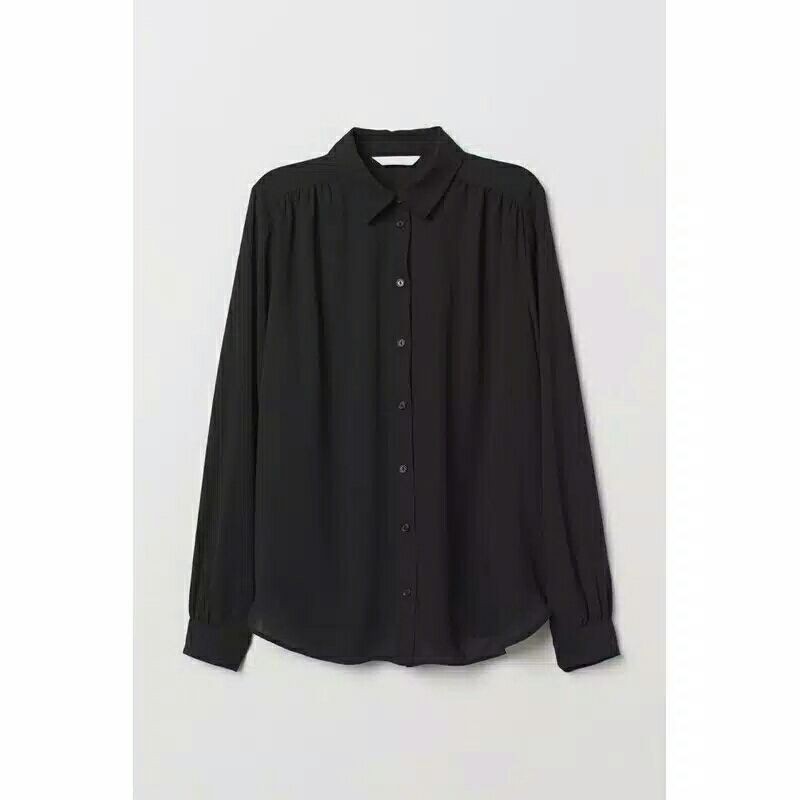 Kemeja Wanita Lengan Panjang H&M Merah Original Branded-Hitam