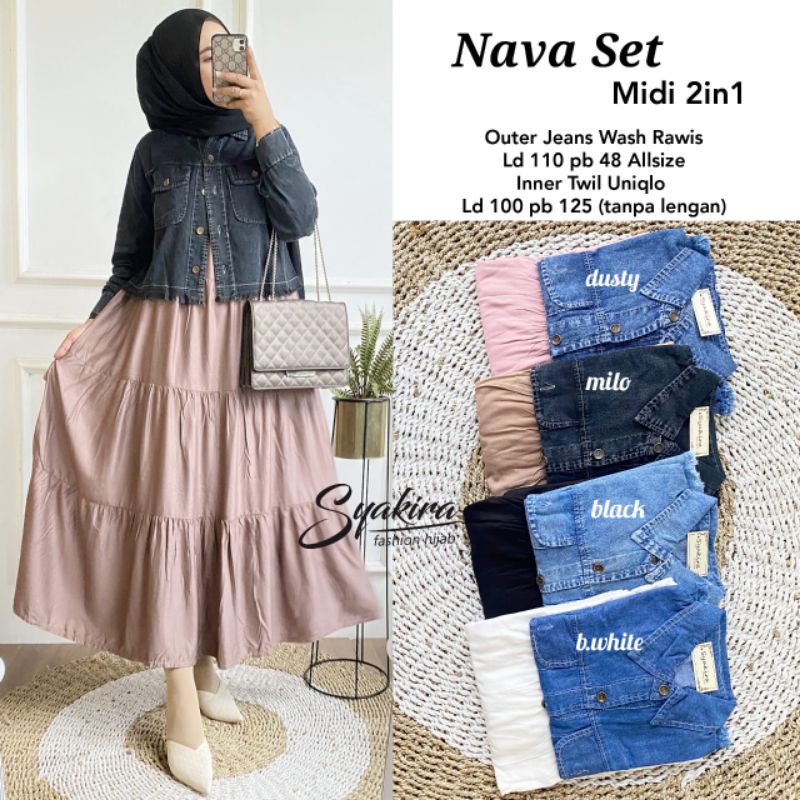 nava set midi 2in1 gamis by Syakira 24/5 (seri wrna)
