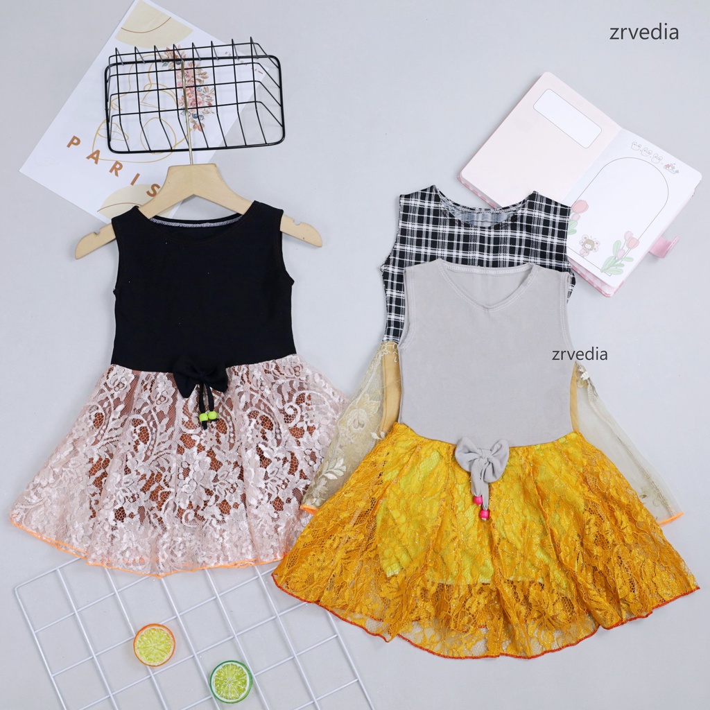 Dress Zevana Uk 1-2 Tahun / Gaun Pesta Balita Baju Kids Import Dres Brukat Kensi Anak Perempuan