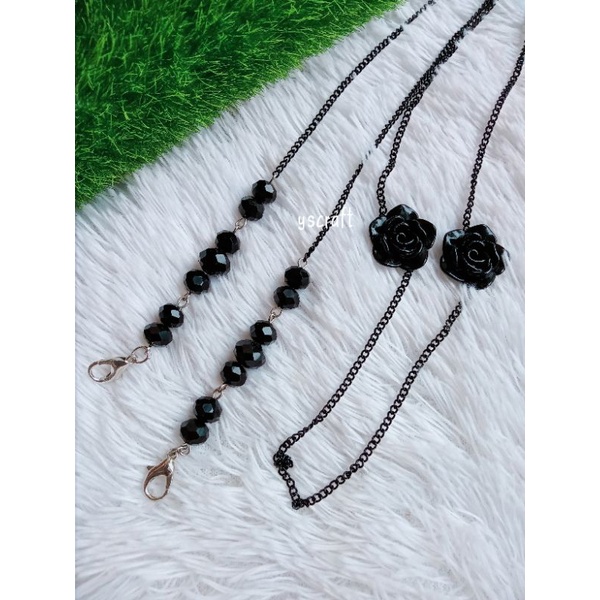 strap masker hijab 2 in 1 rantai resin mawar/kalung masker/pengait masker
