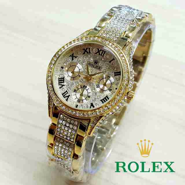 Rolex Wanita | Rolex Rantai Romawi Full Diamond Full Gold B_SWH