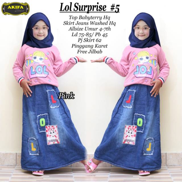 Setelan Rok anak Lol Surprise 5 Rok jeans baju babyterry 