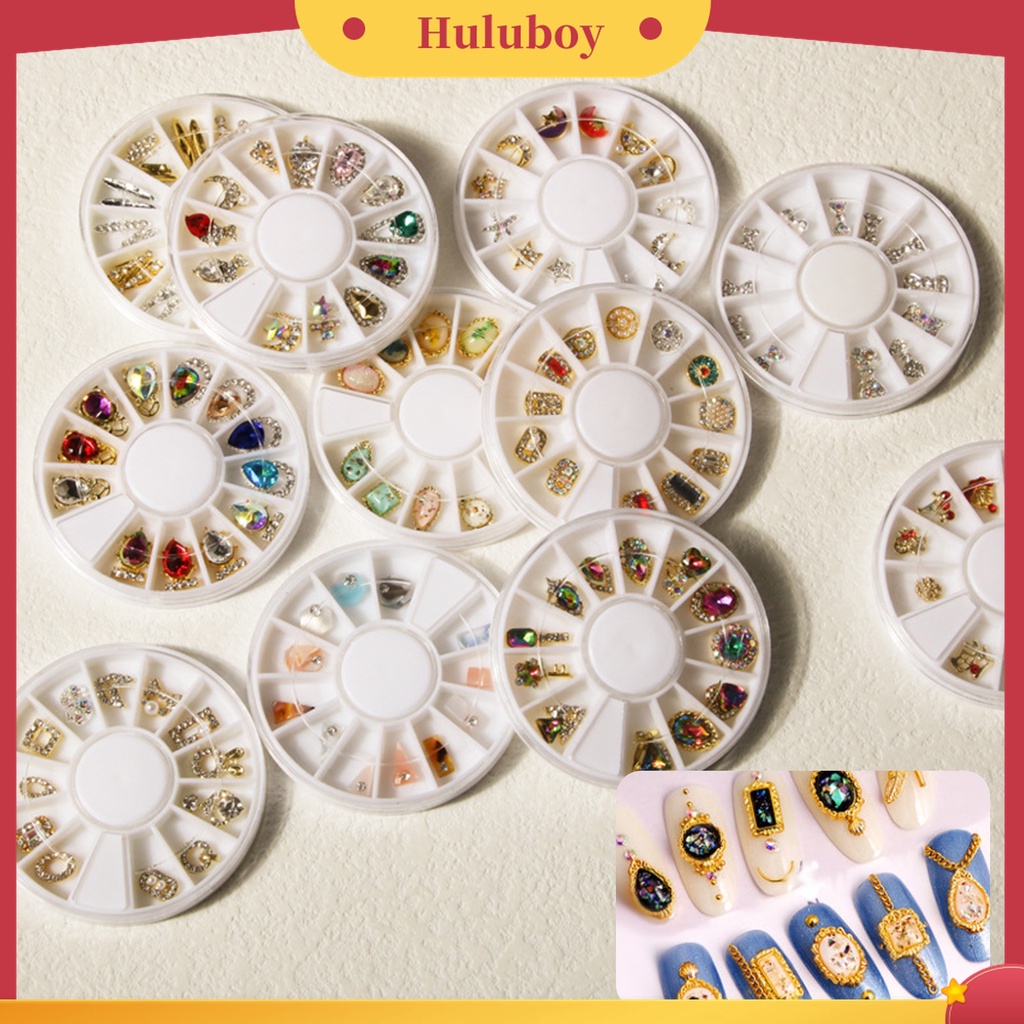 Huluboy Huluboy♡ 1 Kotak Berlian Imitasi 3D Bahan Alloy Untuk Dekorasi Nail Art