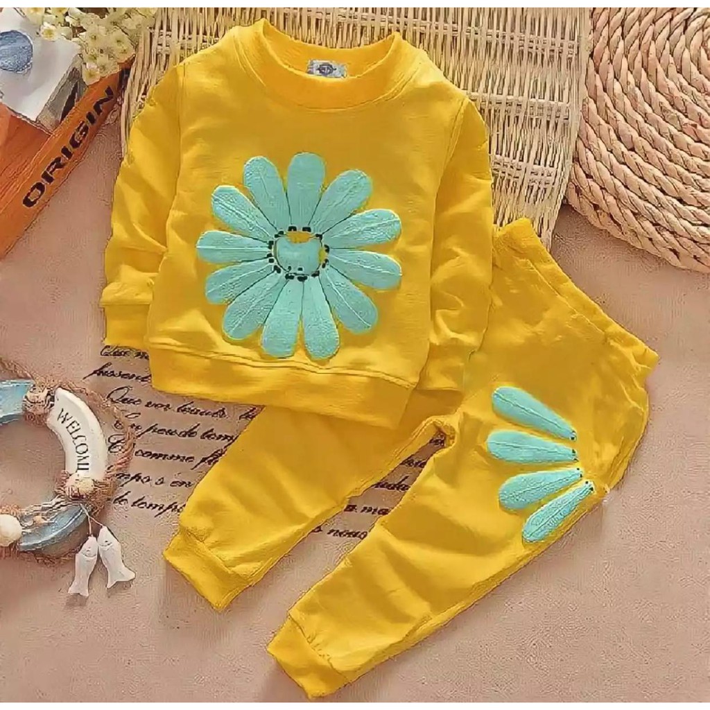 SETELAN SWEATER ANAK PEREMPUAN MOTIF SUN FLOWER 1-5 TAHUN TERBARU