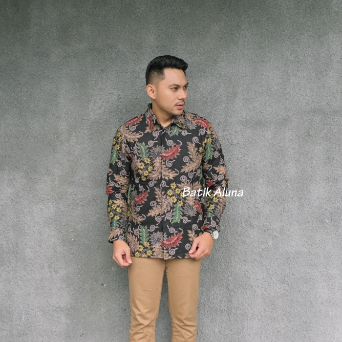 Baju Batik Pria Premium Lengan Panjang Modern Full Furing Slimfit Batik Solo Katun Prima Hem Batik Aluna Reguler atasan slim fit modern jumbo cowok bahan katun terbaru mewah dewasa mens dewasa jumbo kekinian Pria Lengan Panjang PL 109