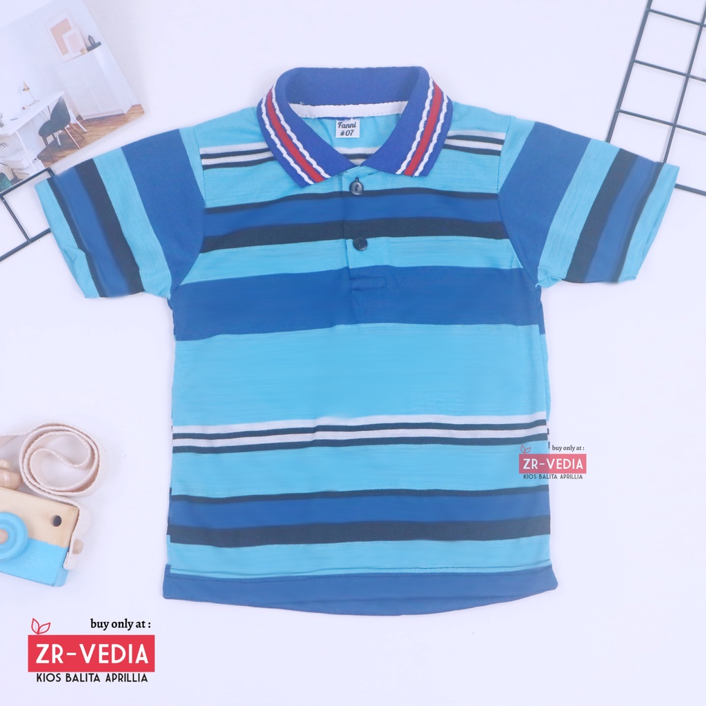 Kerah Salur T-Shirt Anak Laki uk 1-2 Tahun / Kaos Atasan Baju Harian Adem Lengan Pendek Murah Polos