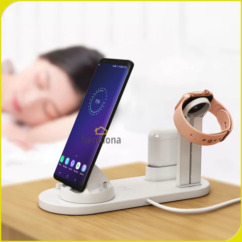 Wireless Charging Docking Station 3 in 1 for Smartphone Apple Watch Airpods - HICBEST BXD-07A - White
