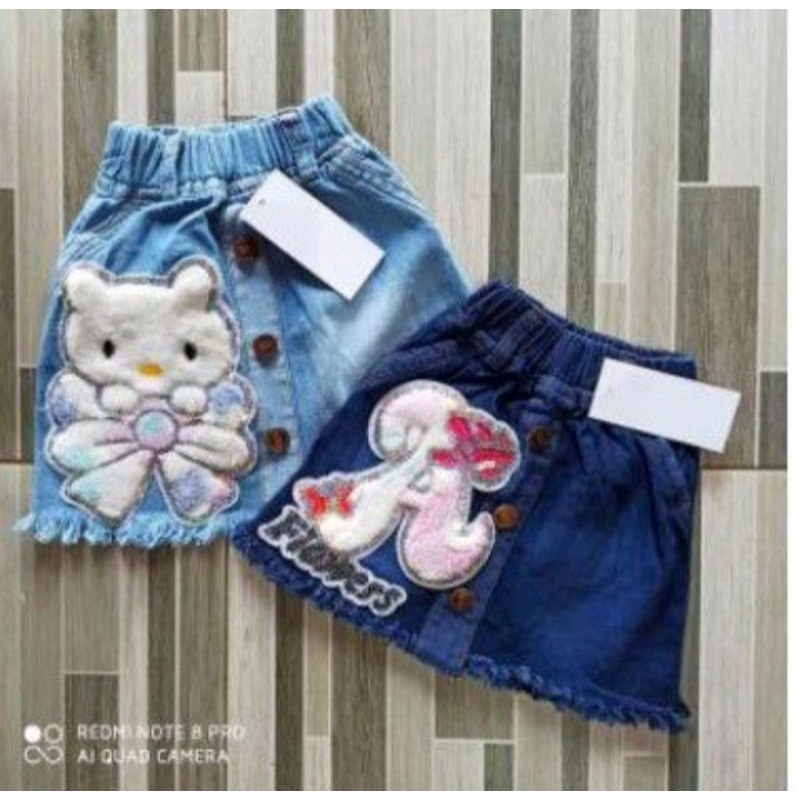 Rok Jeans Anak Rawis Karakter Bulu Ukuran 1-7 thn