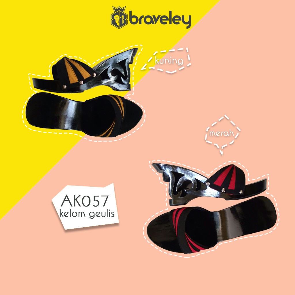 KELOM GEULIS MODERN CORAK PELANGI CANTIK SANDAL WANITA KAYU HAK 8 CM MURAH AK057