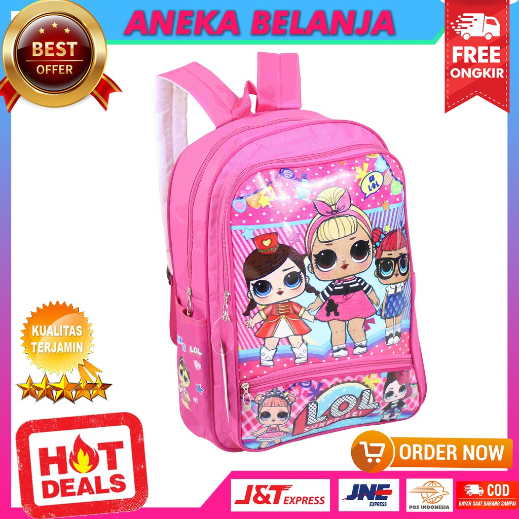 New Stock Tas Ransel Khusus Anak Cewek Gambar Kartun LOL Pink Ekonomis Tas Sekolah PAUD TK SD Trendy