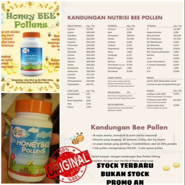 HDI KIDS HONEYBEE POLLENS CHEWABLE TABLET DAYA TAHAN TUBUH VITAMIN ANAK