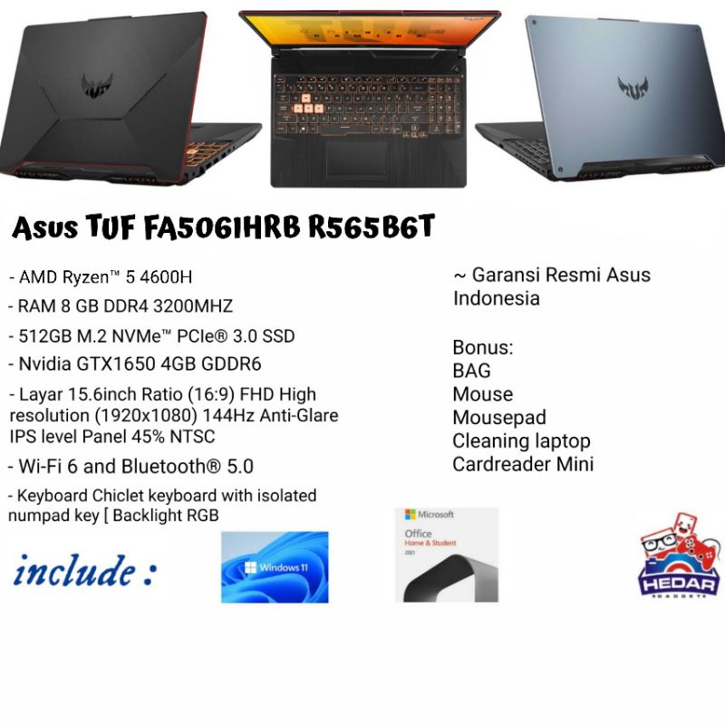 ASuS TUF FA506IHRB R5 4600H 8GB 512GB GtX1650 W11 OHS 15 FHD 144Hz