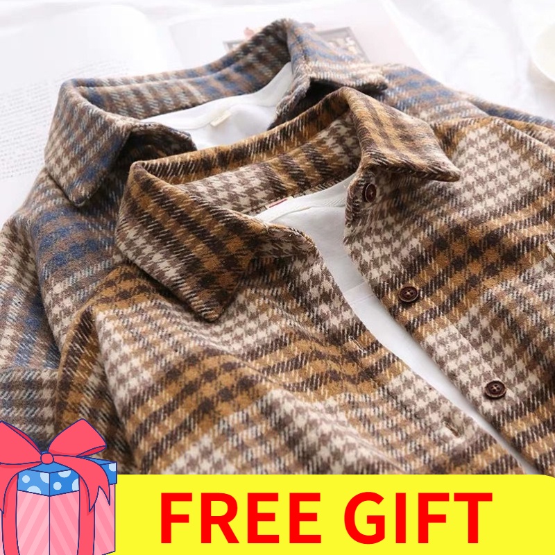 Kemeja Oversize Flanel Wanita Blouse Kotak Kotak Baju Korean Style Wanita Outer Kemeja Lengan Panjang