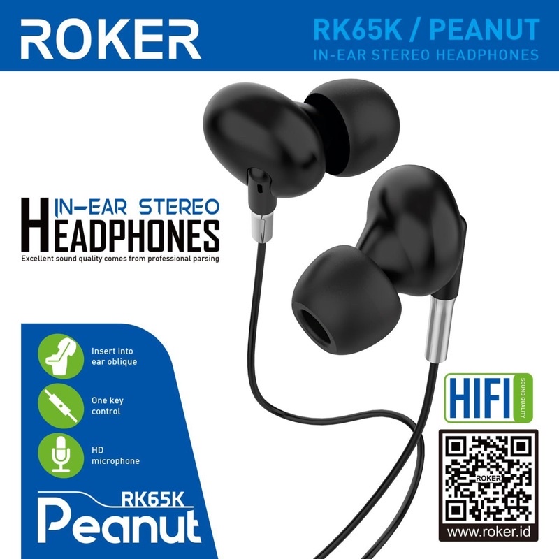 Grosir Handsfree Roker Peanut Earphone Stereo Headphone Music Stereo