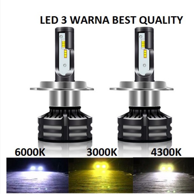 Lampu Led Mobil H4 3 Warna 2 Pcs Sepasang Universal CSP Chip DUS SUPER FOCUS