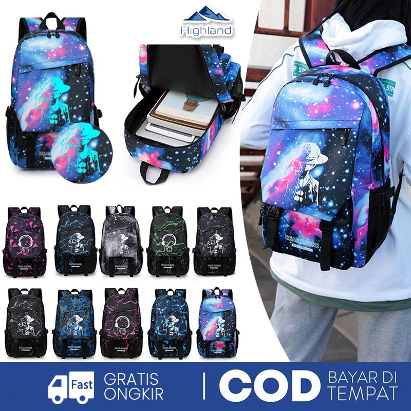 Highland Tas Ransel Pria Luminous Backpack Tas Punggung Sekolah Kerja Tas Kekinian Unisex TR506