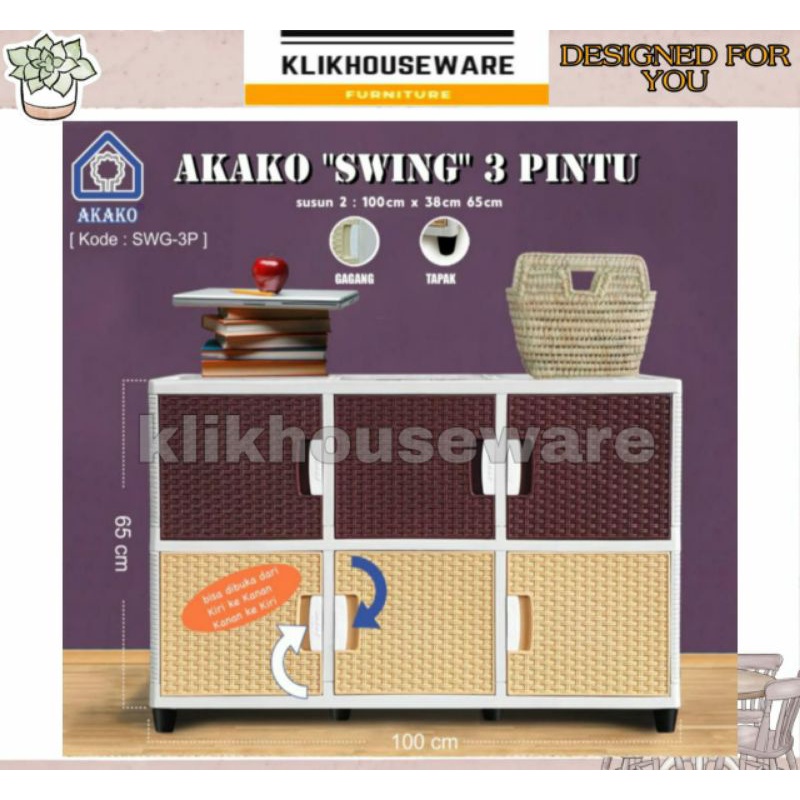 Akako Lemari Plastik Swing 3 Pintu 2 Susun / 3 Susun
