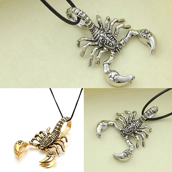 Hu Hu Hu Hu Hu Alat Bantu Pasang Kacamata♡ Kalung Tali Kulit Imitasi Liontin Kalajengking Scorpion Gaya Vintage Punk Untuk Pria