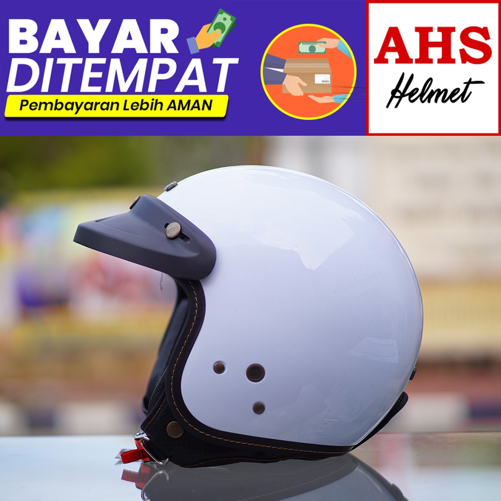 ( TERMURAH ) Helm Bogo NJS Bogo Retro Njs NR 80 Free Pet topi helm njs bogo helm retro dewasa njs-White