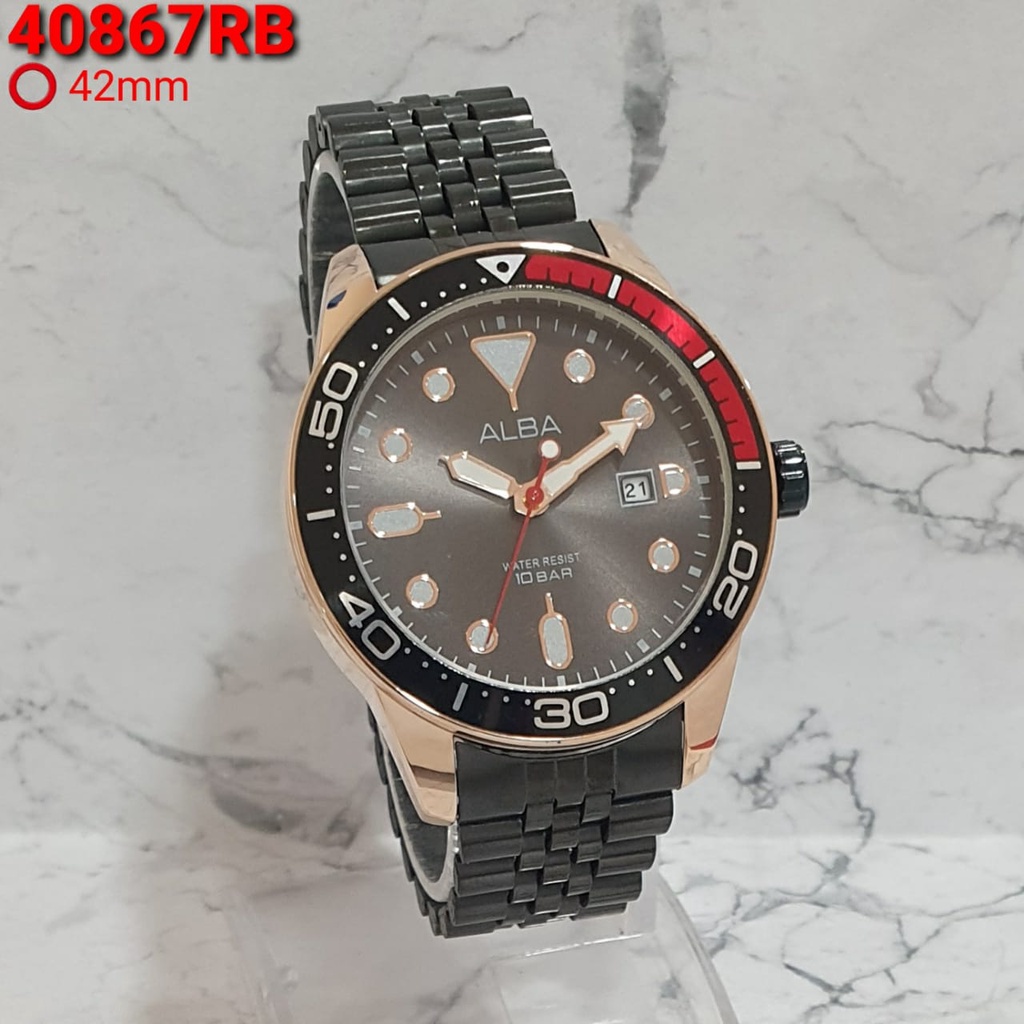 Jam Tangan Pria Alba E2882T Tali Rantai Free Box &amp; Baterai