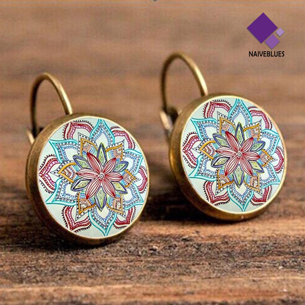 Anting Hook Desain Bunga Mandala Gaya Vintage Unik Untuk Wanita