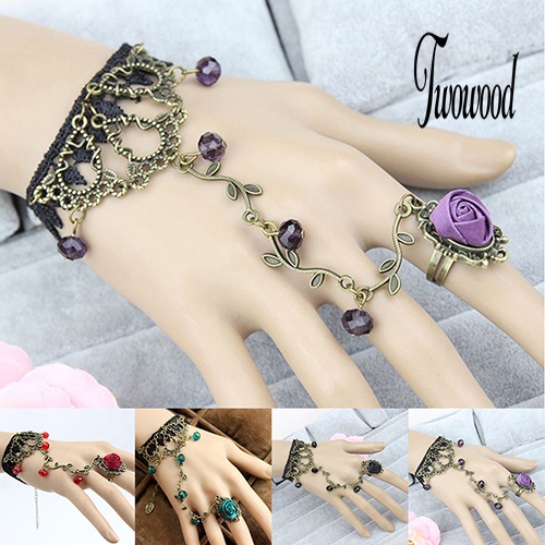 Gelang Cincin Rantai Harness Bahan Lace Motif Bunga Gaya Retro Gothic Untuk Wanita