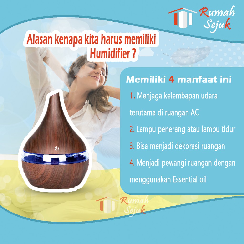 RS - Air Humidifier Diffuser Aromaterapi Alat Pengharum Ruangan Difuser Disfuser Unik Lucu RS-H3 Humdifier Purifier Difusser Defuser Humidifer Humadifier Humudifier Dispuser Humifider Portable Mobil Car Uap Hiasan Kamar Lampu LED Free Gratis Oil