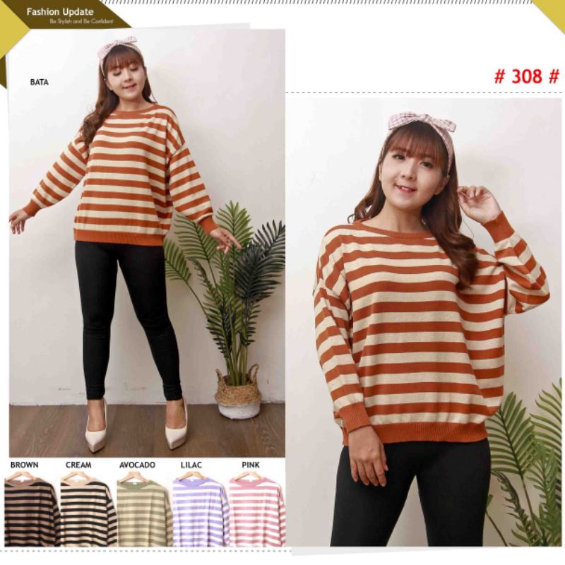 Sora Cotton Knit Sweater Top - Sweater Salur Rajut Wanita (308)