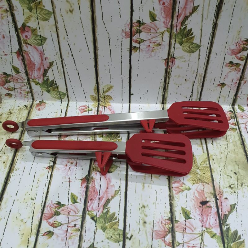 silicone slotted square tongs / capit makanan kotak