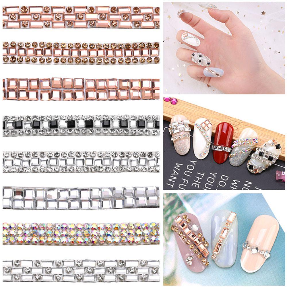 AUGUSTINA Agustina Kuku Rantai Berlian Pesona Fashion Manicure Aksesoris Perhiasan Hiasan Kuku Dapat Dipotong Nail Art Berlian Imitasi