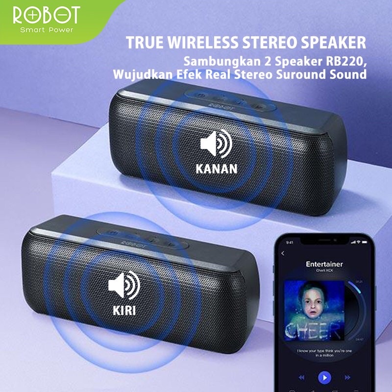 Speaker Bluetooth Robot RB220 Portable Wireless Super Bass Mini Stereo Original - Garansi 1 Tahun