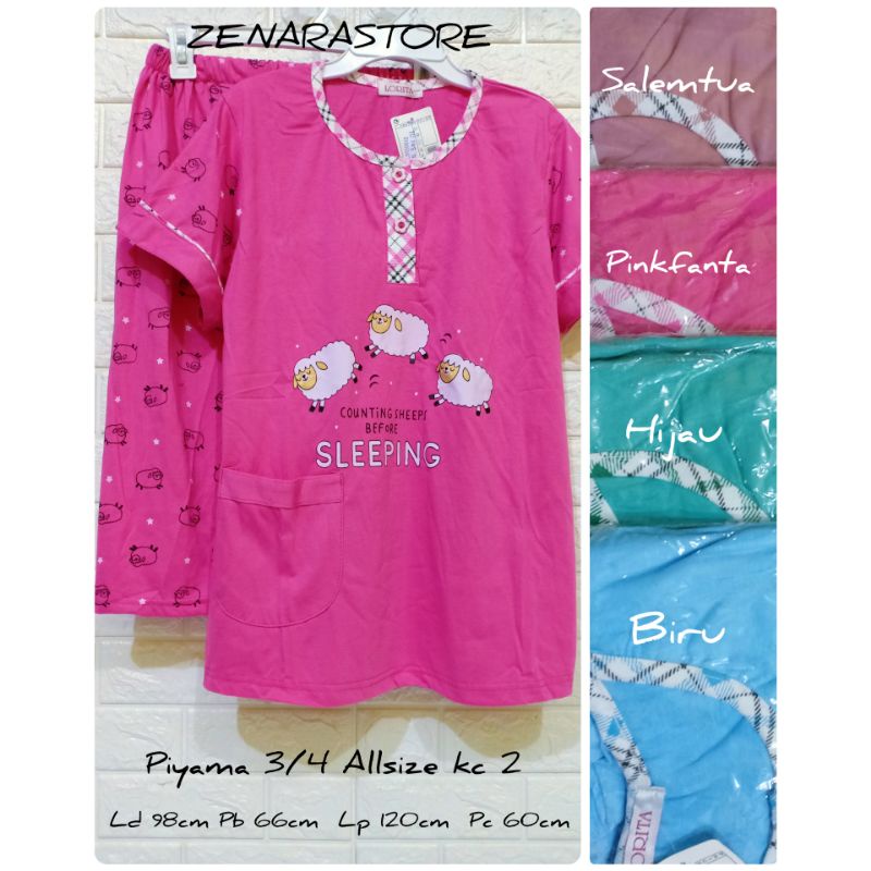 Piyama pendek 3/4 dewasa allsize ld 98cm lorita by sofie kancing 2 babydoll baju tidur kaos tebal pi