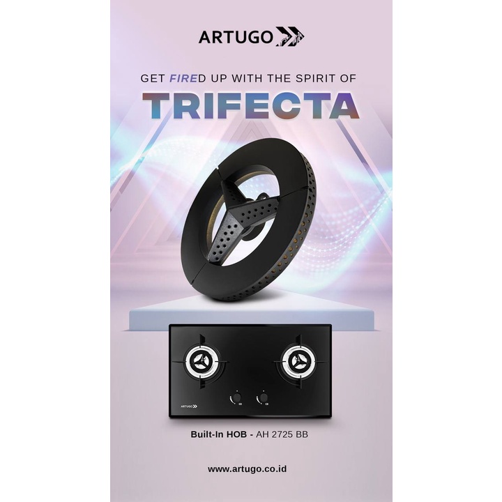 Artugo Built In Glass Gas Hob/Kompor Tanam Gas AH 2725 BB Panjang 75cm